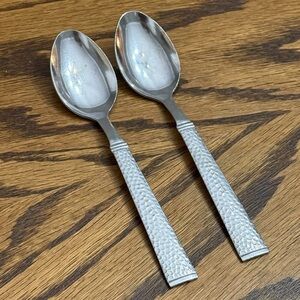 Gibson The Prato Flatware Silverware Soup Table Spoon Stainless Hammered Set 2